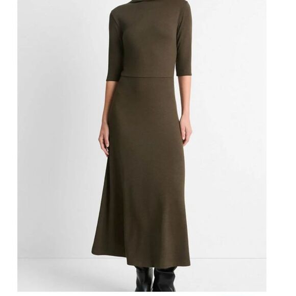 NWT Vince Scoop Neck Solid Dress in Mallard Green - Picture 2 of 9
